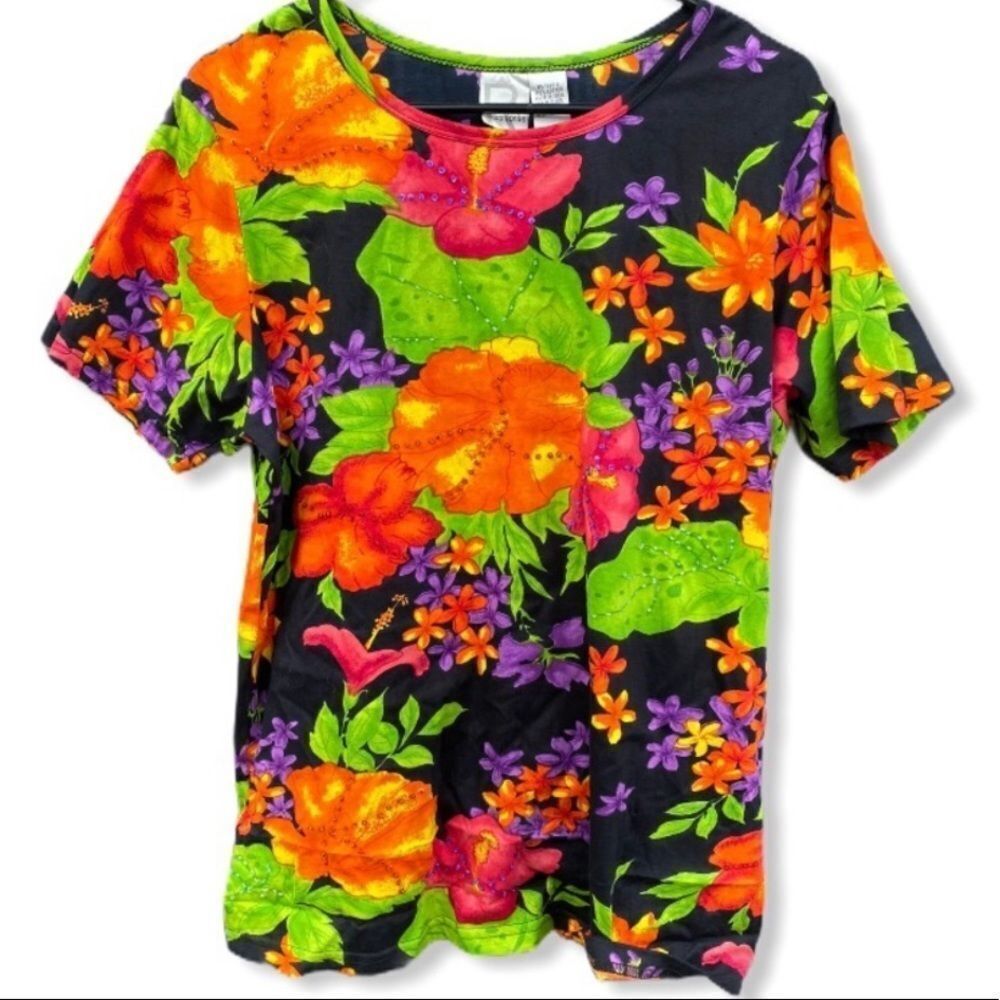Roaman's Floral Beaded Top NWT
